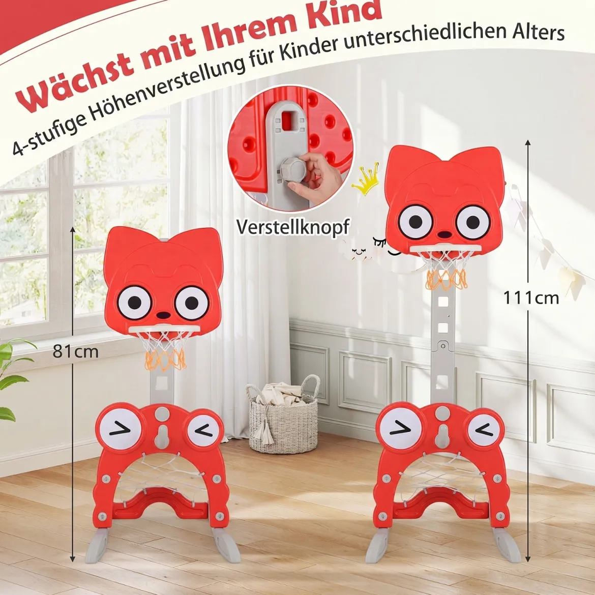 4 in 1 Kinder Basketballkorb Set Höhenverstellbarer Basketballständer mit Fußballtor