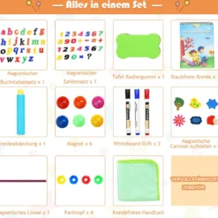 3 in 1 Kinder Doppelseitige Staffelei aus Holz mit Whiteboard & Kreidetafel & Zeichenpapier