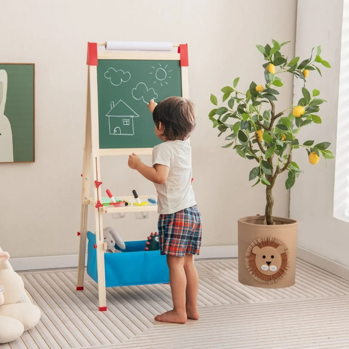 3 in 1 Kinder Doppelseitige Staffelei mit Magnetischer Tafel & Whiteboard Höhenverstellbar
