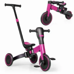 4-in-1 Kinder-Dreirad Lauflernwagen mit verstellbarem Schiebegriff & abnehmbaren Pedalen Rosa