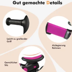 4-in-1 Kinder-Dreirad Lauflernwagen mit verstellbarem Schiebegriff & abnehmbaren Pedalen Rosa