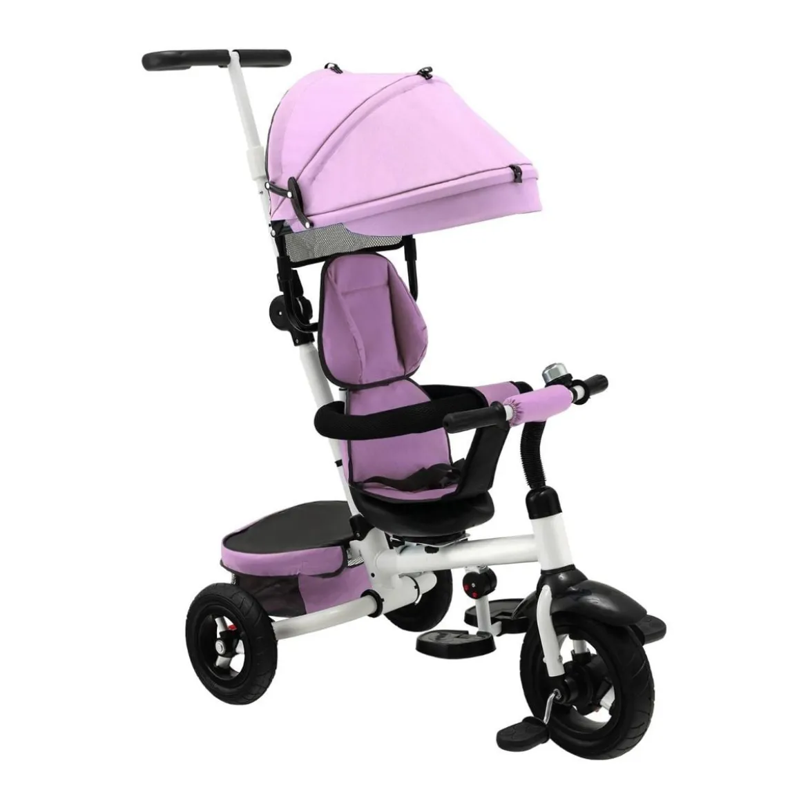 7 in 1 Kinder Dreirad mit Umkehrbarem Sitz & Verstellbarem Verdeck & Schiebegriff Laufrad Rosa