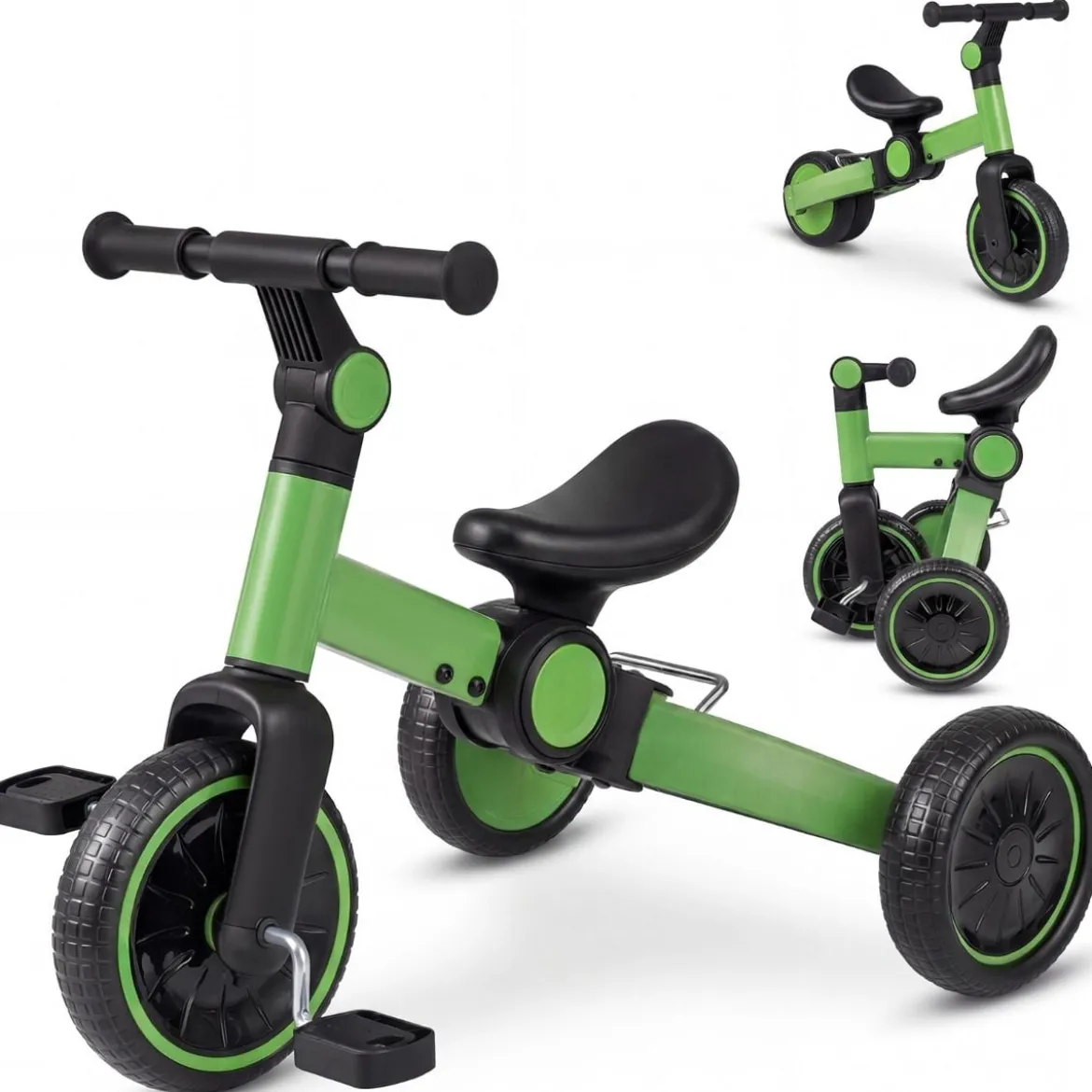 5-in-1 Kinderfahrrad Kinder Balancebike mit abnehmbaren Pedalen verstellbarem Lenker Grün