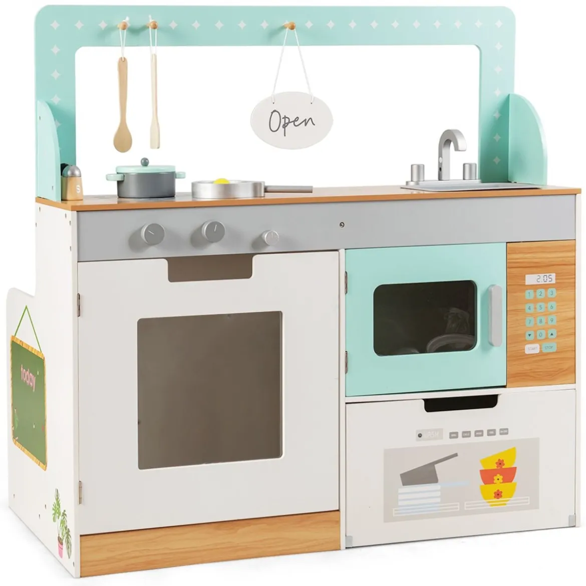 2 in 1 Kinderküche doppelseitiges Rollenspiel Set Spielküche Kinderspielküche Grün