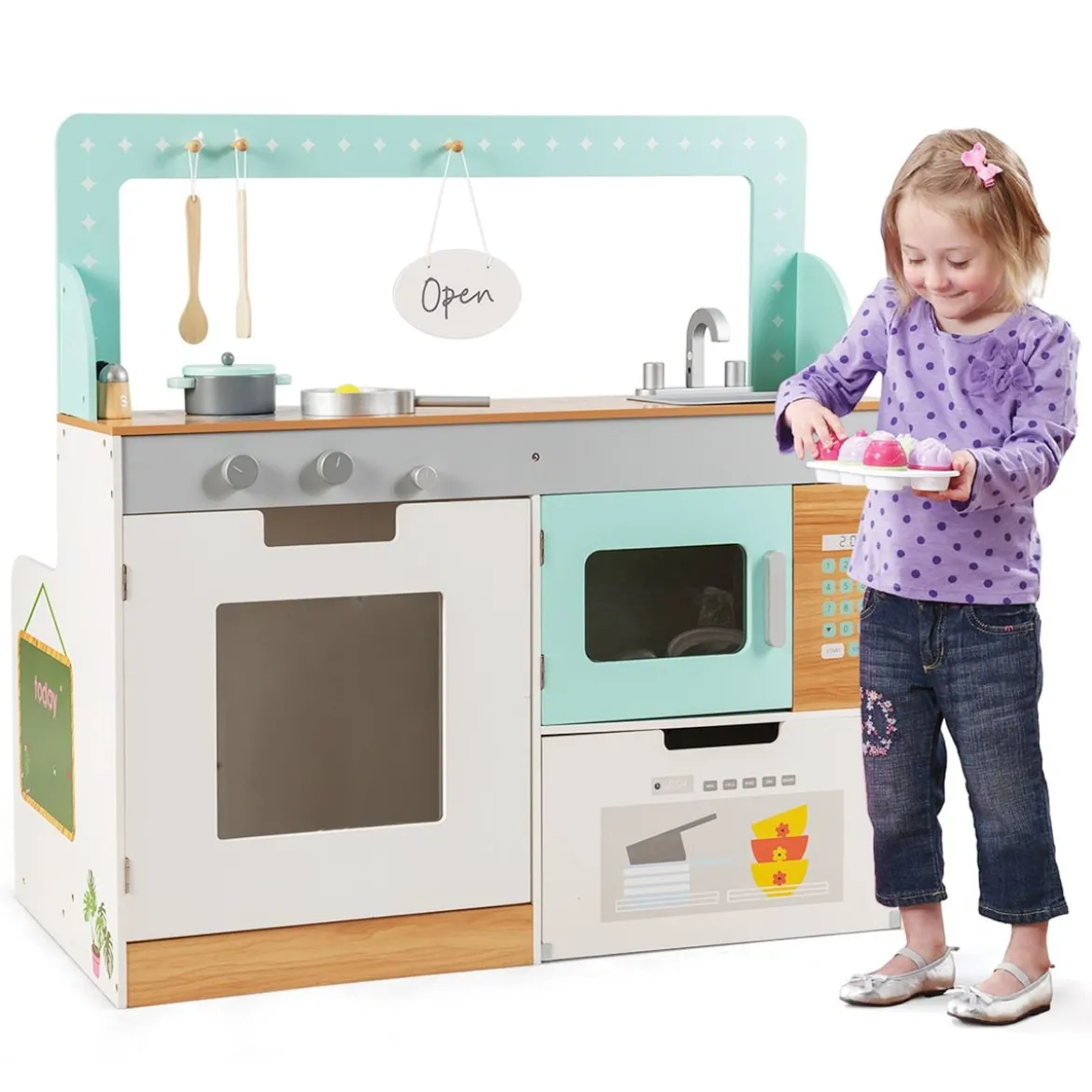 2 in 1 Kinderküche doppelseitiges Rollenspiel Set Spielküche Kinderspielküche Grün