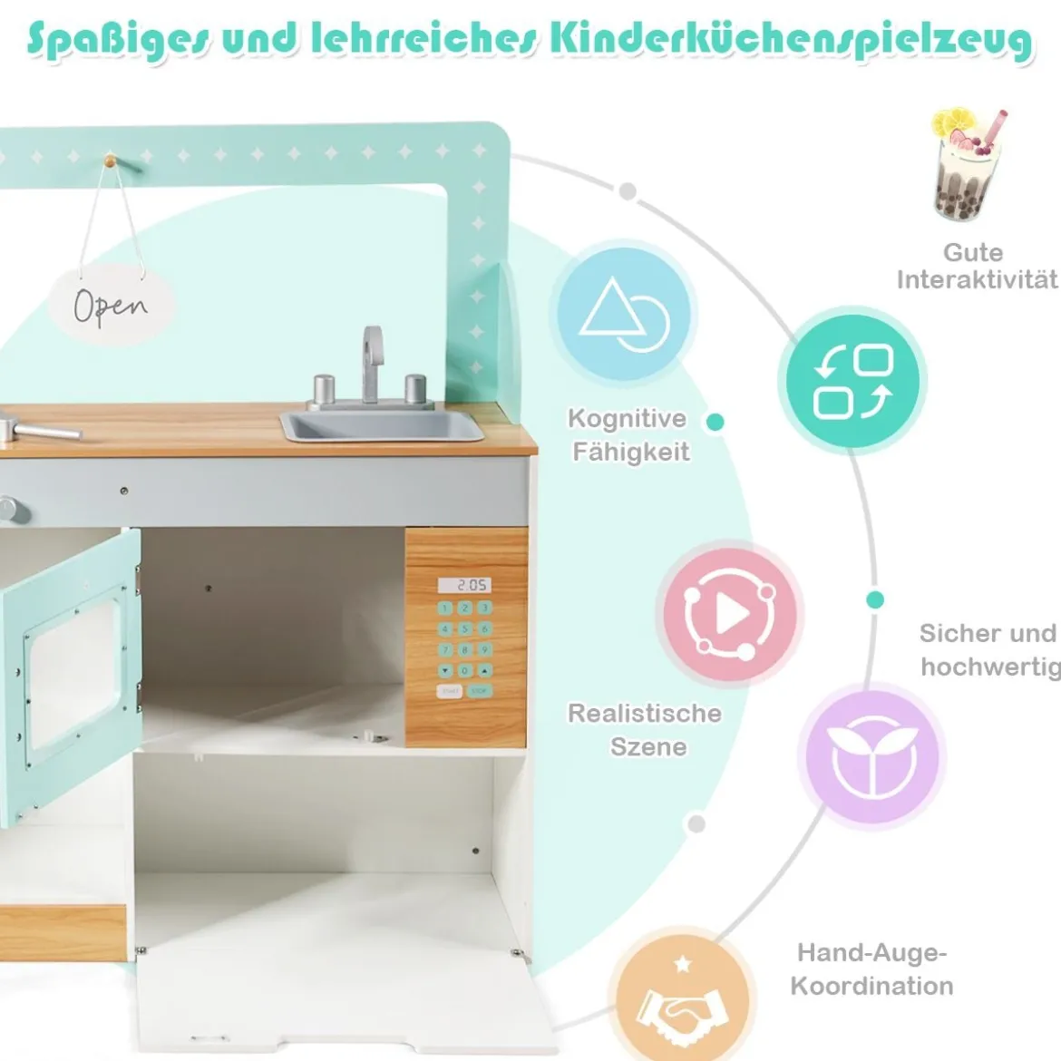 2 in 1 Kinderküche doppelseitiges Rollenspiel Set Spielküche Kinderspielküche Grün