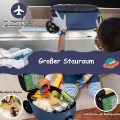 2 in 1 Kinderkoffer und Scooter mit LED Räder 26L Kindertrolley mit Bremse Astronaut