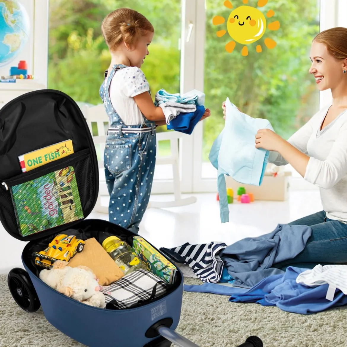 2 in 1 Kinderkoffer und Scooter mit LED Räder 26L Kindertrolley mit Bremse Astronaut