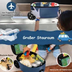 2 in 1 Kinderkoffer und Scooter mit LED Räder 26L Kindertrolley mit Bremse Fahrzeug