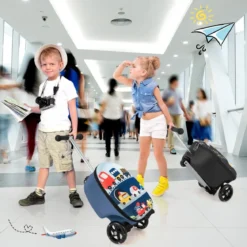 2 in 1 Kinderkoffer und Scooter mit LED Räder 26L Kindertrolley mit Bremse Fahrzeug