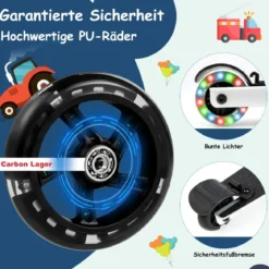 2 in 1 Kinderkoffer und Scooter mit LED Räder 26L Kindertrolley mit Bremse Fahrzeug