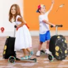 2 in 1 Kinderkoffer und Scooter mit LED Räder 26L Kindertrolley mit Bremse Biene & Blume