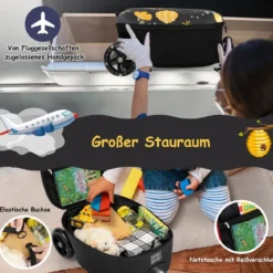 2 in 1 Kinderkoffer und Scooter mit LED Räder 26L Kindertrolley mit Bremse Biene & Blume