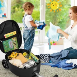 2 in 1 Kinderkoffer und Scooter mit LED Räder 26L Kindertrolley mit Bremse Biene & Blume