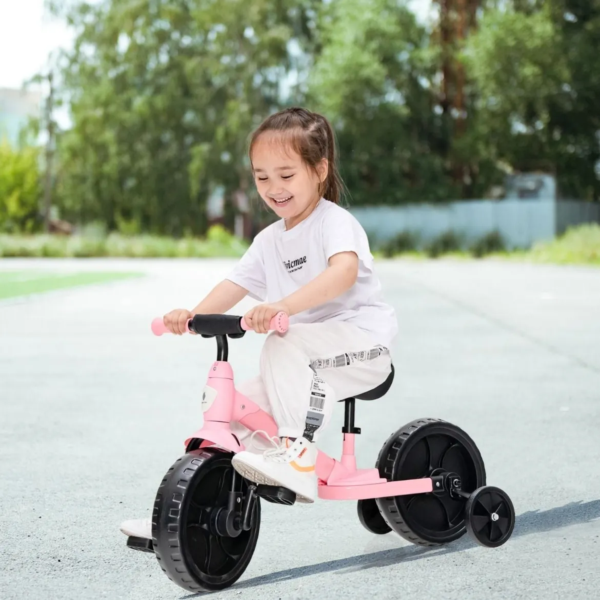 4 in 1 Kinder Laufrad & Balance Bike mit verstellbarem Lenker und Stützrädern für 2-6-jährige Kinder Rosa
