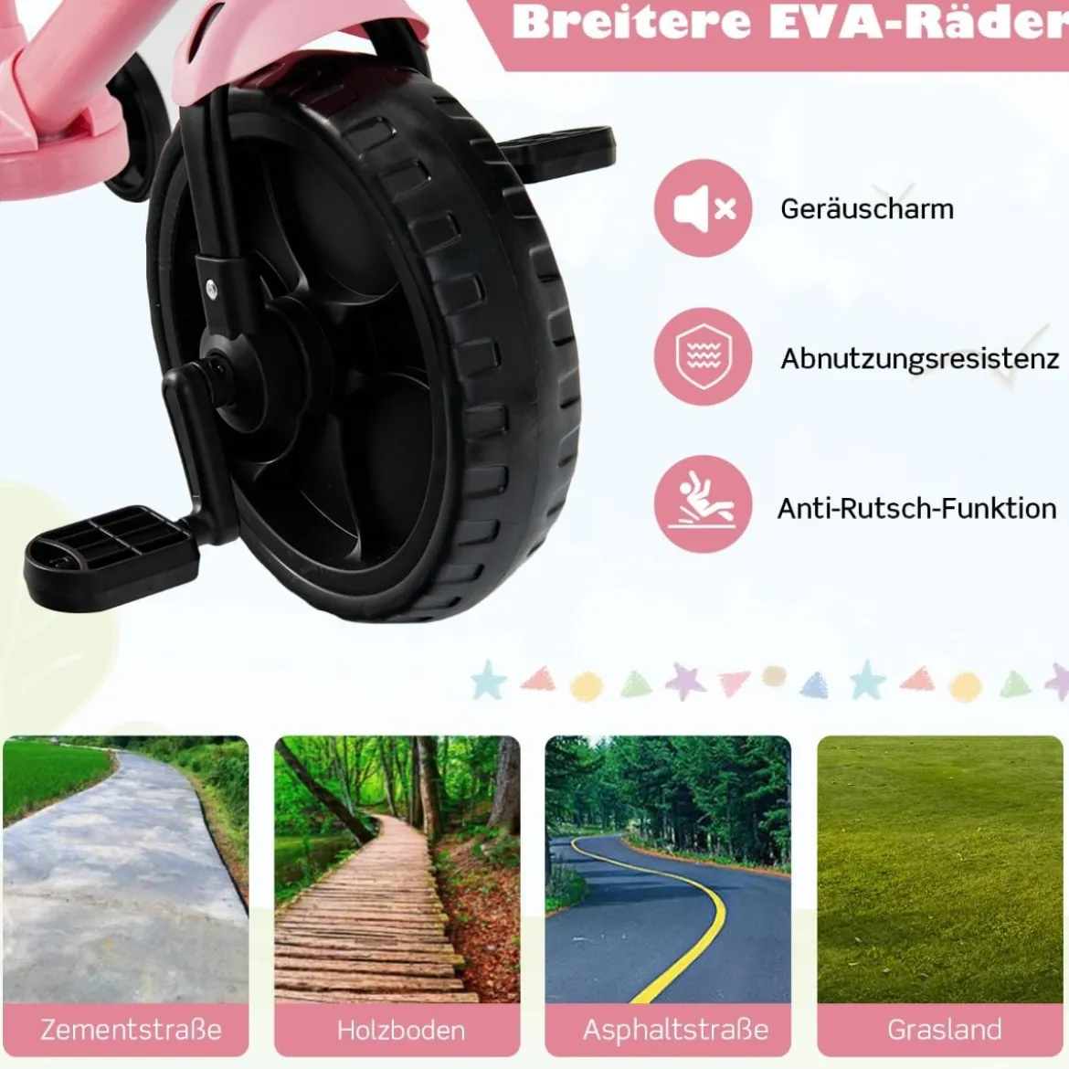 4 in 1 Kinder Laufrad & Balance Bike mit verstellbarem Lenker und Stützrädern für 2-6-jährige Kinder Rosa