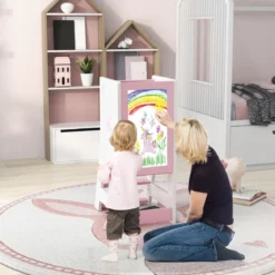 2 in 1 Kinder Lernturm mit Doppelseitiger Tafel & 3 Verstellbare Höhen Küchenhocker Trittschemel
