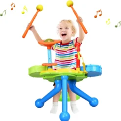 2-in-1 Kinder Musikinstrument Elektronisches Rock und Musical Schlagzeug 50 x 38 x 52 cm Bunt