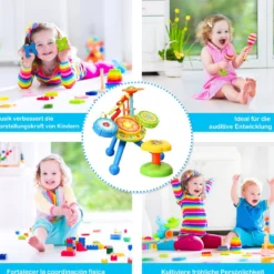 2-in-1 Kinder Musikinstrument Elektronisches Rock und Musical Schlagzeug 50 x 38 x 52 cm Bunt