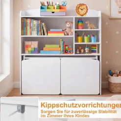 3 in 1 Kinderregal Spielzeugregal mit Schreibtisch auf Rollen & Kinderstuhl mit Rückenlehne Weiß