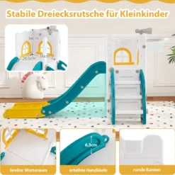 6-in-1 Kinderrutsche mit Basketballkorb & Teleskop Kinder Rutsche Rutschenset Grün