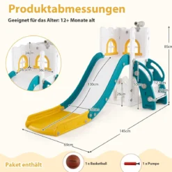 6-in-1 Kinderrutsche mit Basketballkorb & Teleskop Kinder Rutsche Rutschenset Grün