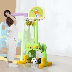 6 IN 1 Kinderrutsche Spielplatz Kletterturm Basketballkorb Kinderspielzeug