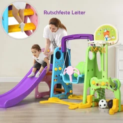 6 IN 1 Kinderrutsche Spielplatz Kletterturm Basketballkorb Kinderspielzeug