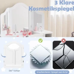 2 in 1 Kinder Schminktisch mit Abnehmbarem Spiegel & Aufbewahrungsboxen Schminkkommode