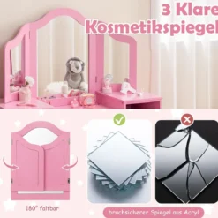 2 in 1 Kinder Schminktisch mit Abnehmbarem Spiegel & Aufbewahrungsboxen Schminkkommode