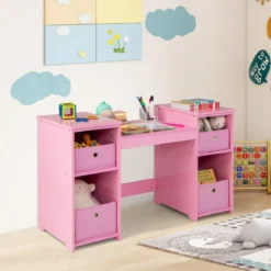 2 in 1 Kinder Schminktisch mit Abnehmbarem Spiegel & Aufbewahrungsboxen Schminkkommode