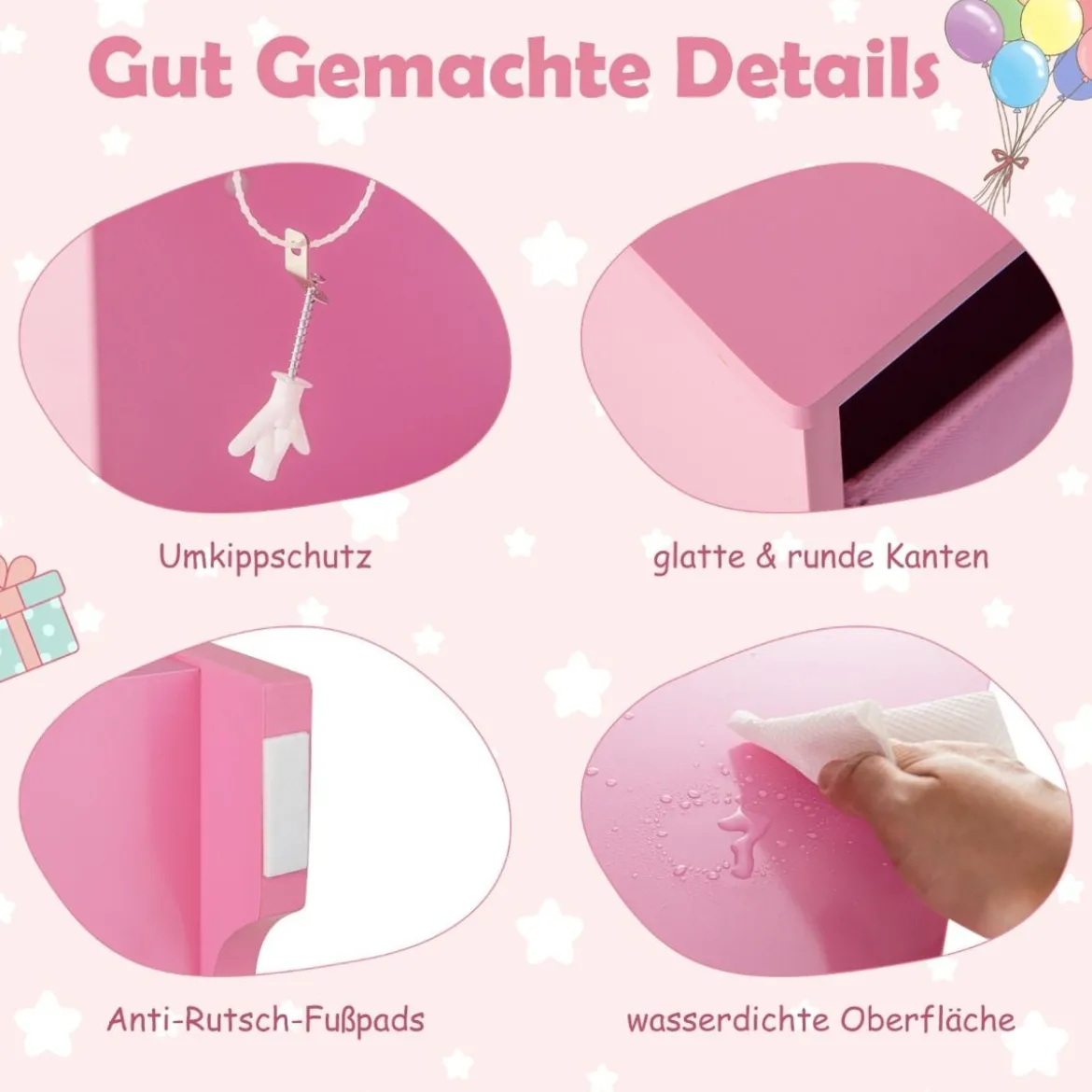 2 in 1 Kinder Schminktisch mit Abnehmbarem Spiegel & Aufbewahrungsboxen Schminkkommode