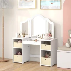 2 in 1 Kinder Schminktisch mit Abnehmbarem Spiegel & Aufbewahrungsboxen Schminkkommode