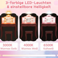2 in 1 Kinder Schminktisch mit LED-Leuchten & Klappbarem Spiegel & Schubladen Weiß