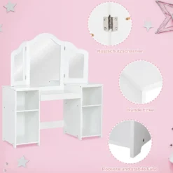 2 in 1 Kinder Schminktisch Schreibtisch mit spiegel 107 × 40 × 117 cm