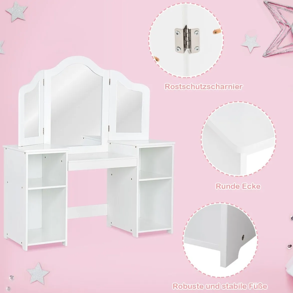 2 in 1 Kinder Schminktisch Schreibtisch mit spiegel 107 × 40 × 117 cm