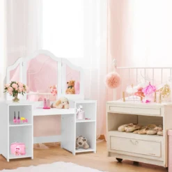 2 in 1 Kinder Schminktisch Schreibtisch mit spiegel 107 × 40 × 117 cm