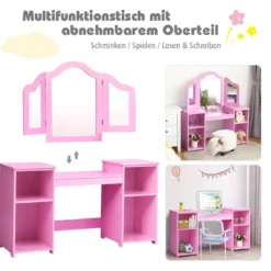 2 in 1 Kinder Schminktisch Schreibtisch mit spiegel 107 × 40 × 117 cm