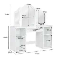 2 in 1 Kinder Schminktisch Schreibtisch mit spiegel 107 × 40 × 117 cm