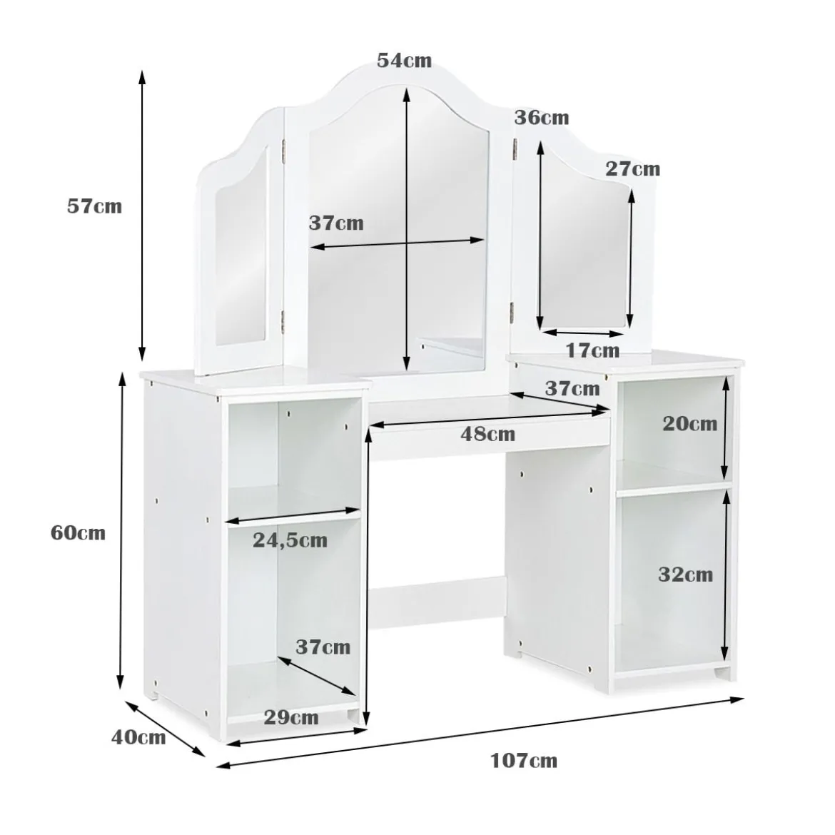 2 in 1 Kinder Schminktisch Schreibtisch mit spiegel 107 × 40 × 117 cm
