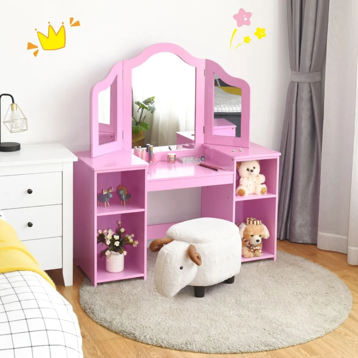 2 in 1 Kinder Schminktisch Schreibtisch mit spiegel 107 × 40 × 117 cm