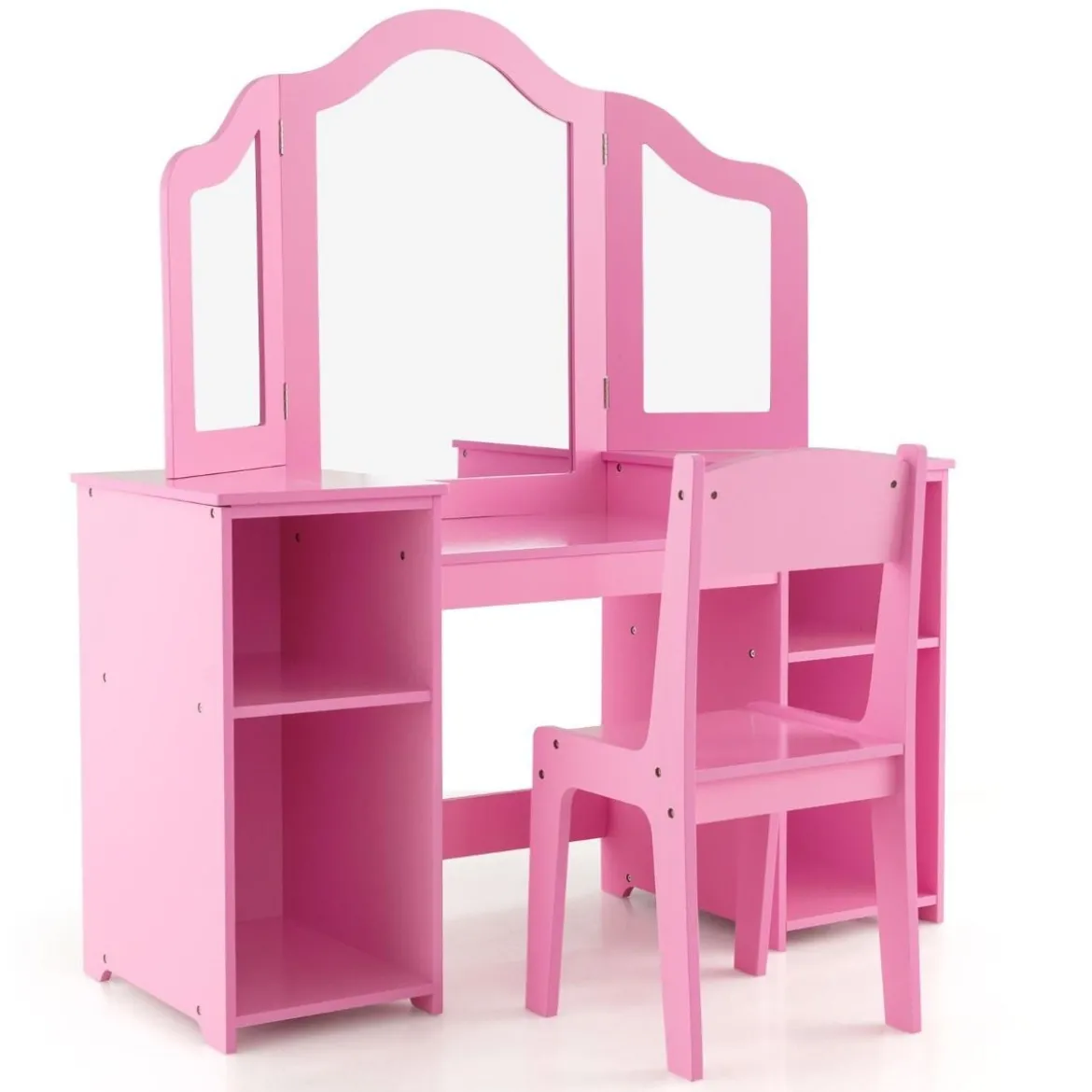 2 in 1 Kinder Schminktisch Schreibtisch mit Abnehmbarem Spiegel & Offenen Fächern Rosa