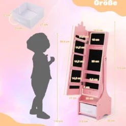 2 in 1 Kinder Schmuckschrank mit Ganzkörperspiegel & Schublade Spiegelschrank