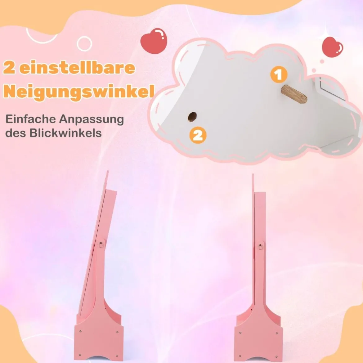 2 in 1 Kinder Schmuckschrank mit Ganzkörperspiegel & Schublade Spiegelschrank