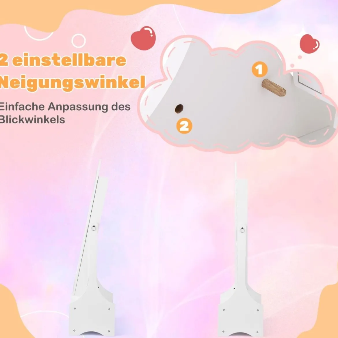 2 in 1 Kinder Schmuckschrank mit Ganzkörperspiegel & Schublade Spiegelschrank