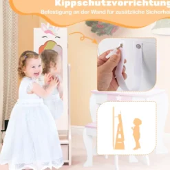 2 in 1 Kinder Schmuckschrank mit Ganzkörperspiegel & Schublade Spiegelschrank