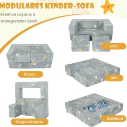4 in 1 Kindersessel mit 2 Ottomanen & Abnehmbarem Bezug im Dunkeln Leuchtend 107 x 52 x 41,5 cm