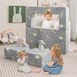 4 in 1 Kindersessel mit 2 Ottomanen & Abnehmbarem Bezug im Dunkeln Leuchtend 107 x 52 x 41,5 cm