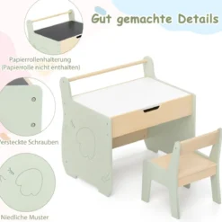 3 in 1 Kindersitzgruppe aus Holz Kindertisch mit Stuhl Kinder Maltisch mit Wendbarer Tischplatte