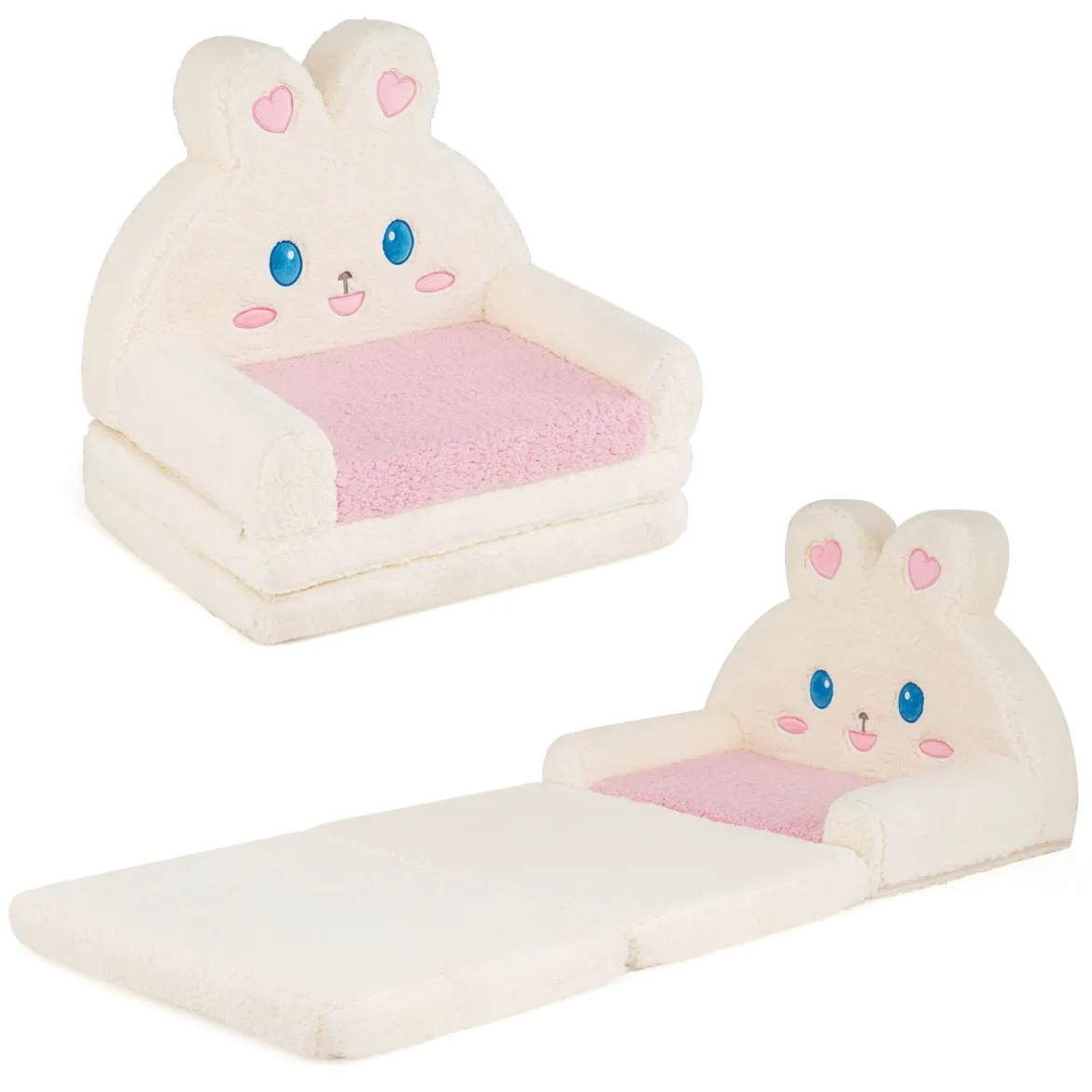 2 in 1 Kindersofa Ausklappbar Kindersessel Umwandelbar Schlafsofa in Hasenform Rosa